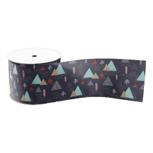 Handdrawn Evergreen Pine Trees in Snow at Night Grosgrain Ribbon