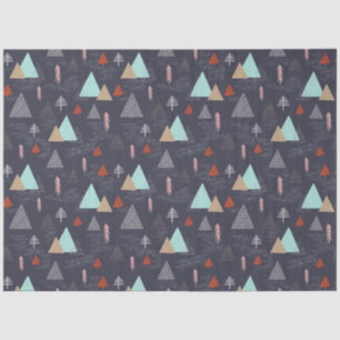 Handdrawn Evergreen Pine Trees in Snow at Night Tissue Paper