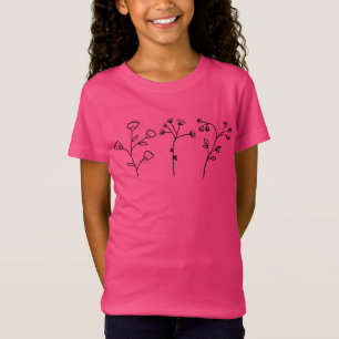 Handdrawn Flowers Doodles Black and White Floral T-Shirt