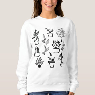 Handdrawn Flowers Doodles Black and White Plants Sweatshirt