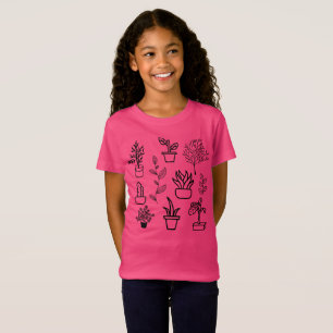 Handdrawn Flowers Doodles Pink Plants Floral  T-Shirt