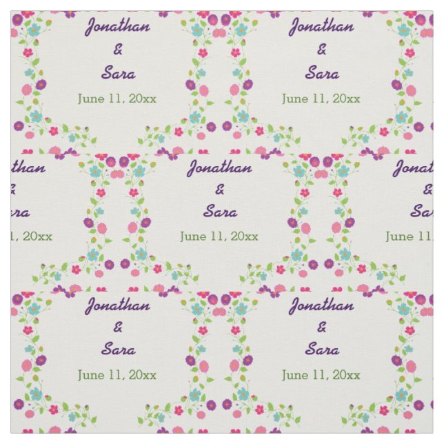 Handdrawn Flowers Personalised Bride and Groom Fabric (Swatch)