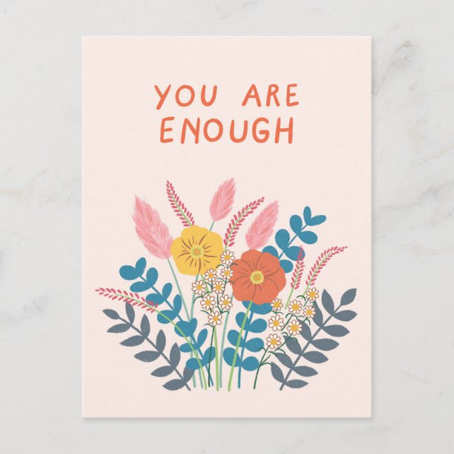 Handdrawn Flowers You are Enough Postcard (Front)