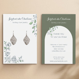 Handdrawn french botanical earring display card