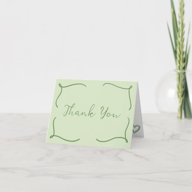 HandDrawn Green Frame Bridal Shower Thank You Card (Front)