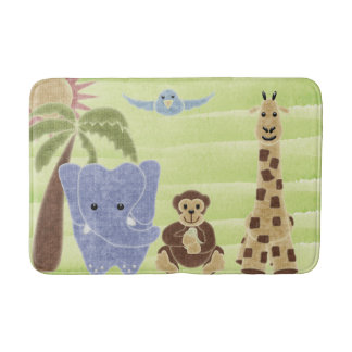 Handdrawn Handpainted Cute Safari Animals Bath Mat