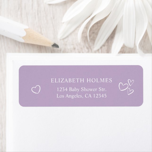 Handdrawn Hearts Lavender Baby Shower Address (Insitu)