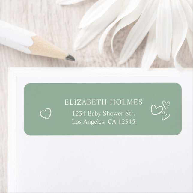 Handdrawn Hearts Sage Green Baby Shower Address (Insitu)