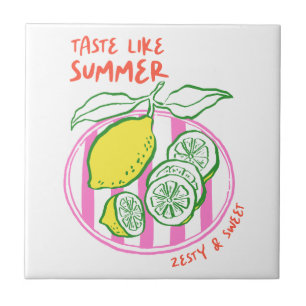 Handdrawn Lemon Summer Quote  Tile