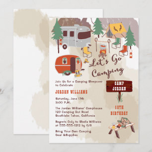 Handdrawn Lets Go Camping Birthday Party Invitation
