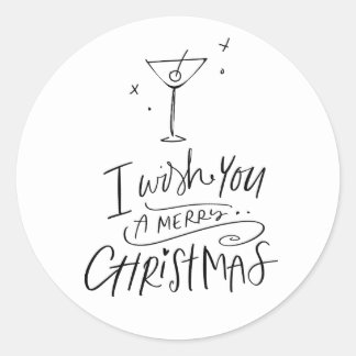 Handdrawn Merry Christmas Martini Holiday Classic Round Sticker