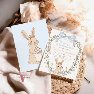 Handdrawn Pastel Colourful 1st Sweet Bunny Birthda Invitation