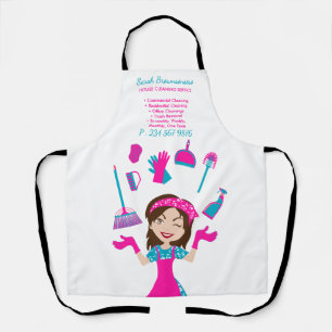 Handdrawn Pink Cartoon House Cleaning Service Apron