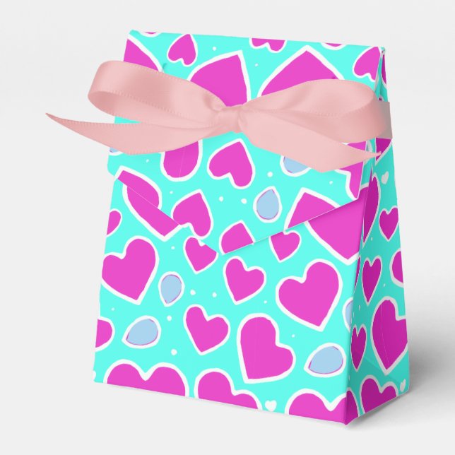 Handdrawn Pink Heart Valentine Gift Bag Favour Box (Front Side)