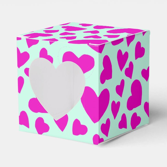 Handdrawn Pink Heart Valentine Gift Favour Box (Front Side)