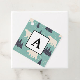 Handdrawn Polar Bears Evergreen Trees in the Snow Favour Tags