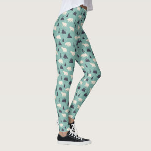 Handdrawn Polar Bears Evergreen Trees in the Snow Leggings