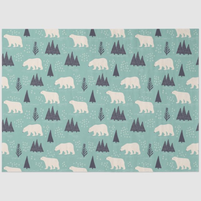 Handdrawn Polar Bears Evergreen Trees in the Snow Tissue Paper (Front)