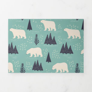 Handdrawn Polar Bears Evergreen Trees in the Snow Tri-Fold Holiday Card