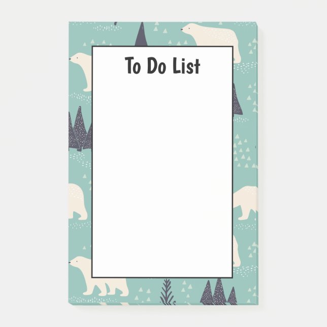 Handdrawn Polar Bears Evergreen Trees To Do List Post-it Notes (Front)