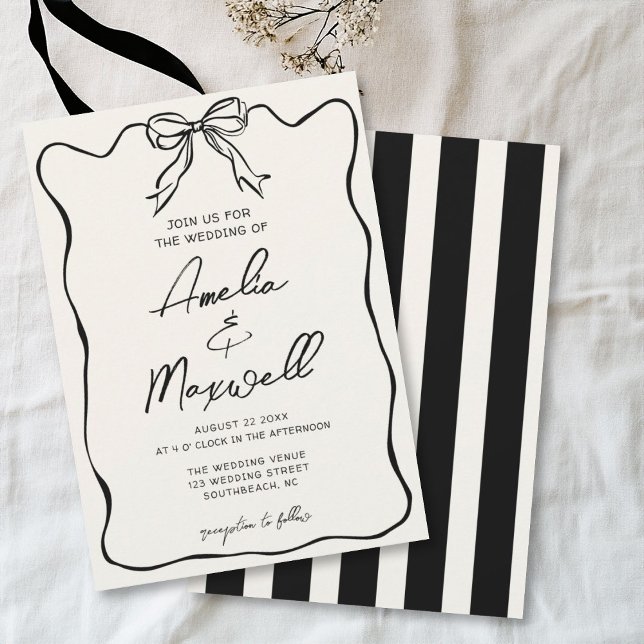Handdrawn Ribbon Coquette Trendy Romantic Wedding Invitation (Creator Uploaded)
