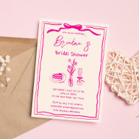 Handdrawn scribble retro pink ribbon bridal shower