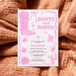 Handdrawn scribbles boots bubbly bridal shower invitation