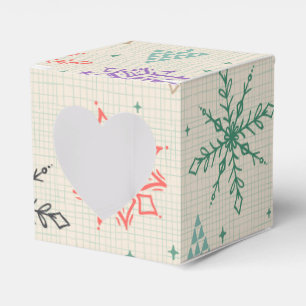 Handdrawn Snowflakes Christmas Trees Multicolor Favour Box