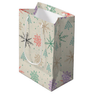 Handdrawn Snowflakes Christmas Trees Multicolor Medium Gift Bag