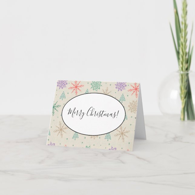 Handdrawn Snowflakes Christmas Trees Multicolor Note Card (Front)