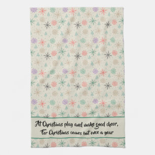 Handdrawn Snowflakes Christmas Trees Multicolor Tea Towel