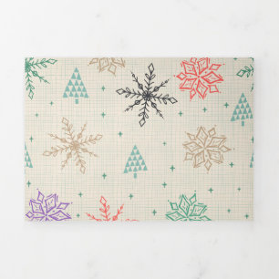 Handdrawn Snowflakes Christmas Trees Multicolor Tri-Fold Holiday Card