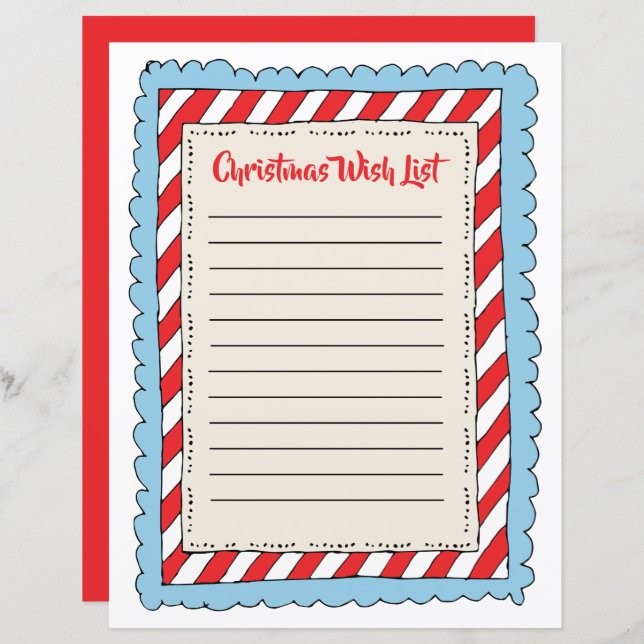 Handdrawn Stripe Kids Christmas List Template (Front/Back)