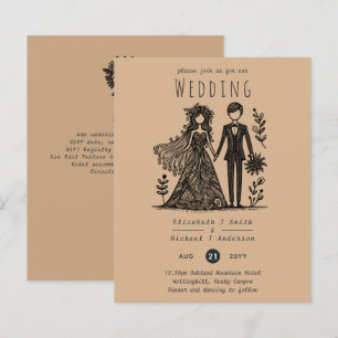 Handdrawn Wedding Cartoon Bride Groom Teracotta
