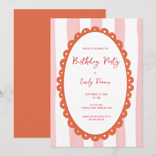 Handdrawn Whimsical Bold Bright Birthday Shower Invitation (Front/Back)
