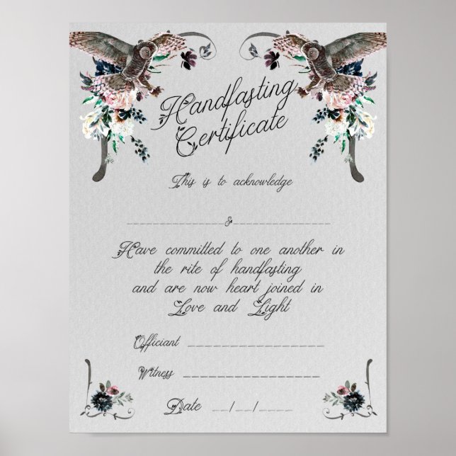 Handfasting Certificate Poster - Upon a Dream  (Front)