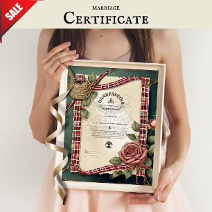 HANDFASTING CERTIFICATE TARTAN ROSES RED GREEN  POSTER