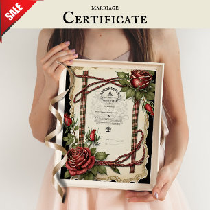 HANDFASTING CERTIFICATE TARTAN ROSES RED GREEN  POSTER