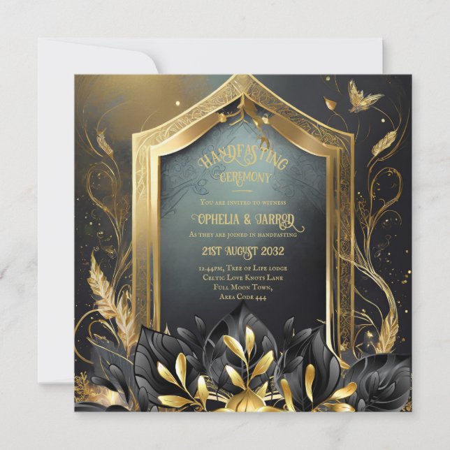 HANDFASTING INVITATIONS BLACK GOLD ETHEREAL (Front)