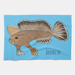 Handfish cartoon illustration tea towel