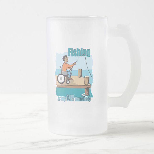 Handicap Wheelchair Fishing Frosted Glass Beer Mug (Right)