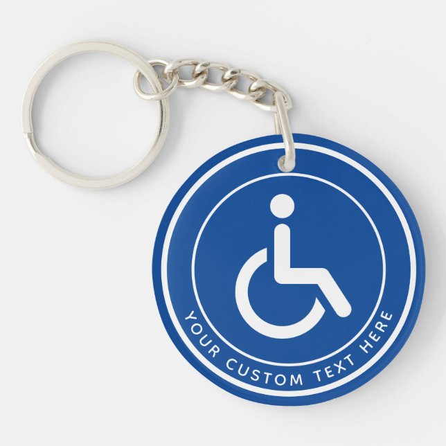 Handicapped disabled symbol text blue white key ring (Front)