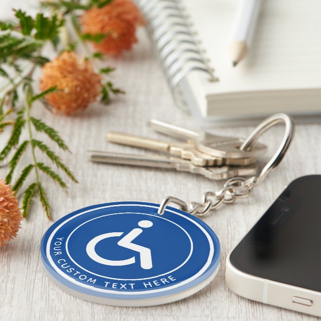Handicapped disabled symbol text blue white key ring (Front Right)