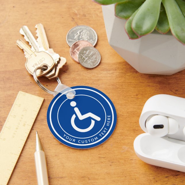 Handicapped disabled symbol text blue white key ring (Desk)