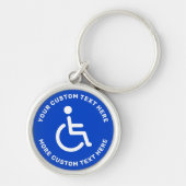 Handicapped disabled symbol text blue white round key ring (Front)
