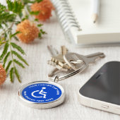 Handicapped disabled symbol text blue white round key ring (Side)