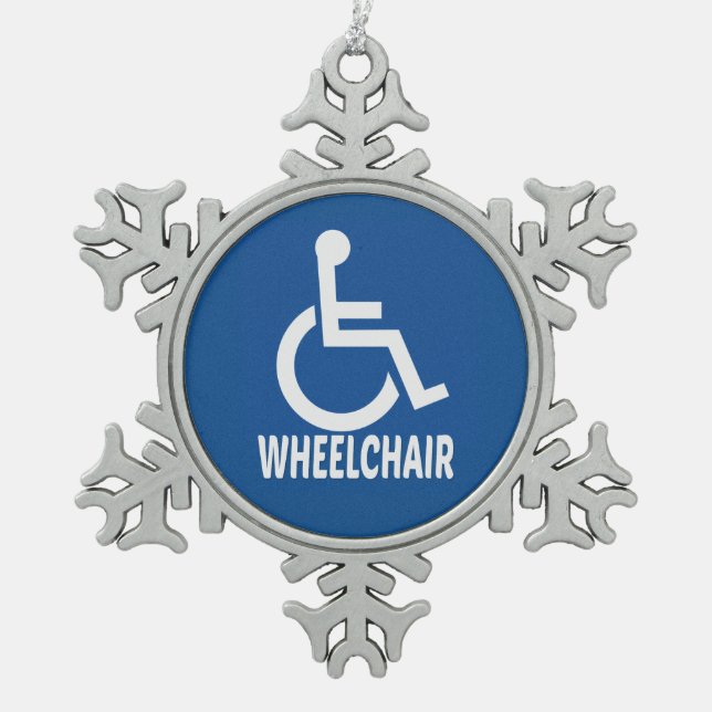 Handicapped Wheelchair Snowflake Pewter Christmas Ornament (Front)