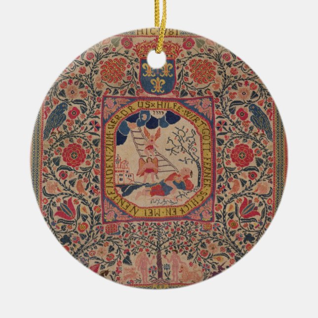 Handknitted carpet depicting Jacob's dream, Alsace Ceramic Tree Decoration (Front)