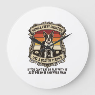 Handle Every Situation Boston Terrier Dog Sunset S Large Clock