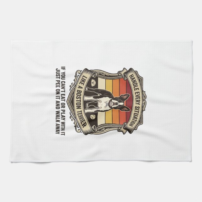 Handle Every Situation Boston Terrier Dog Sunset S Tea Towel (Horizontal)